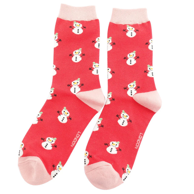 Little Snowmen Red Ladies Socks