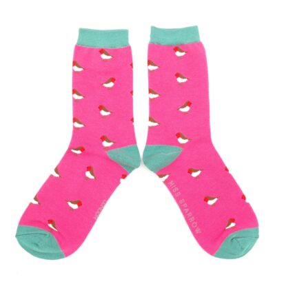 Hot Pink Little Robins Bamboo Socks