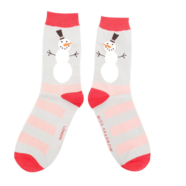 Snowmen Stripes Silver Bamboo Socks