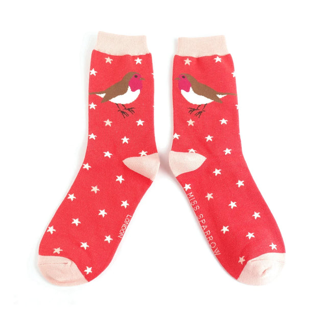 Festive Robins Red Ladies Socks
