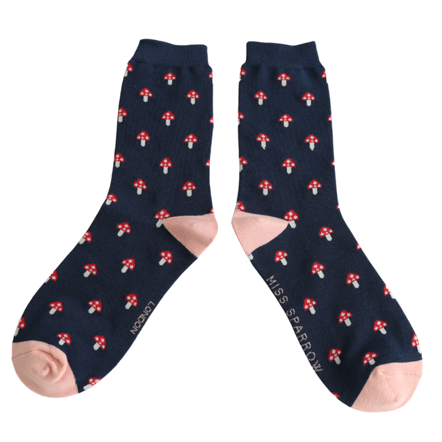 Little Mushrooms Navy Ladies Socks