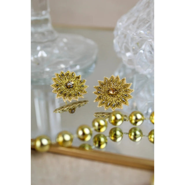 Gold Beaded Starburst Earrings