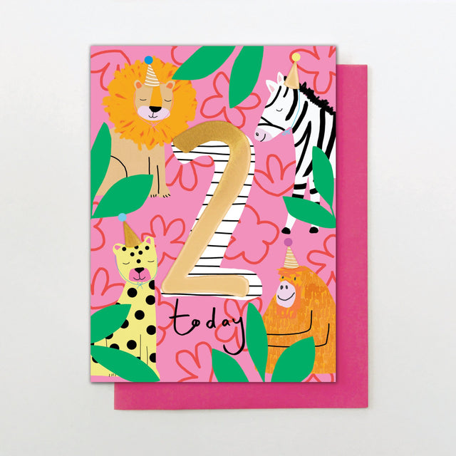 Age 2 Pink Safari Card