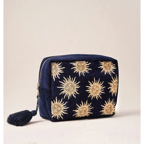 Navy Sun Goddess Velvet Wash Bag