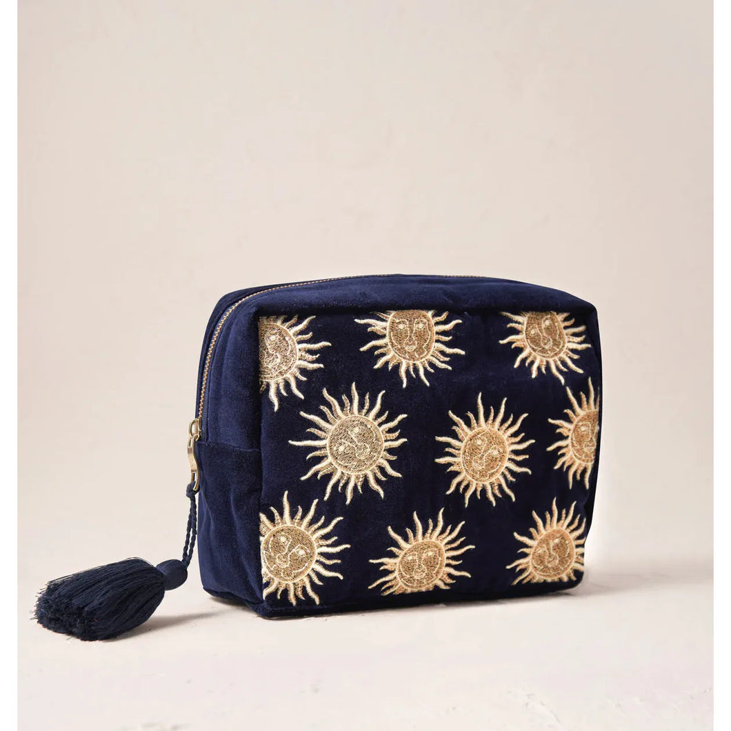 Navy Sun Goddess Velvet Wash Bag