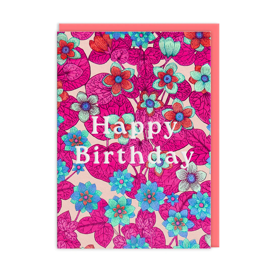 Neon Floral Birthday Card