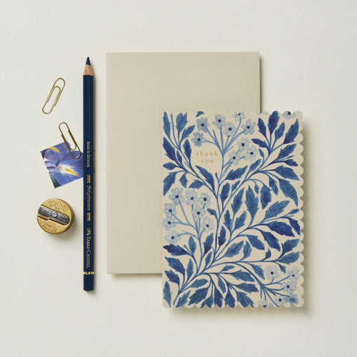 Thank You Blue Flora Scallop Card