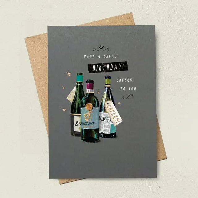 Wine Bottles Cheers Birthday Card