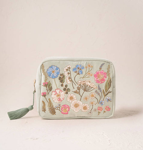Pressed Flowers Velvet Wash Bag