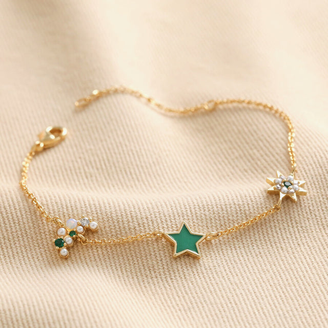 Gemstone Pearlescent Gold Bracelet