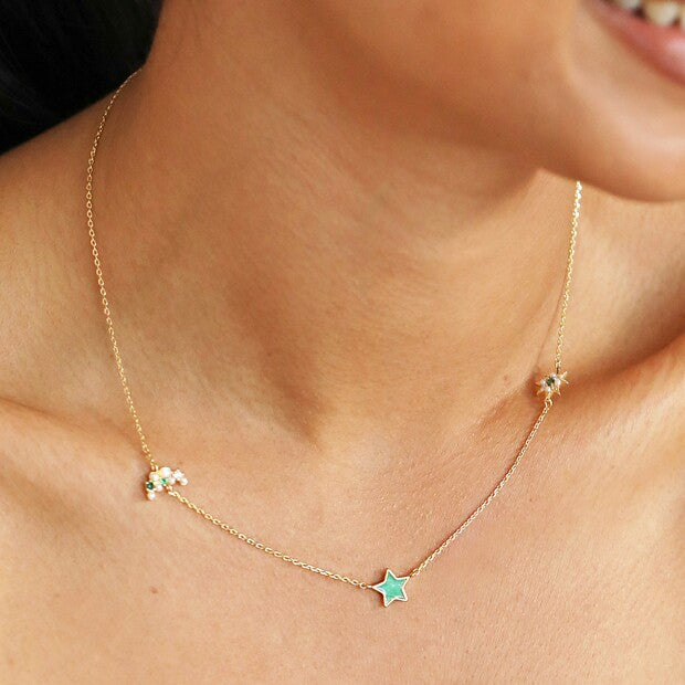 Pearl Crystal Moon & Stars Necklace