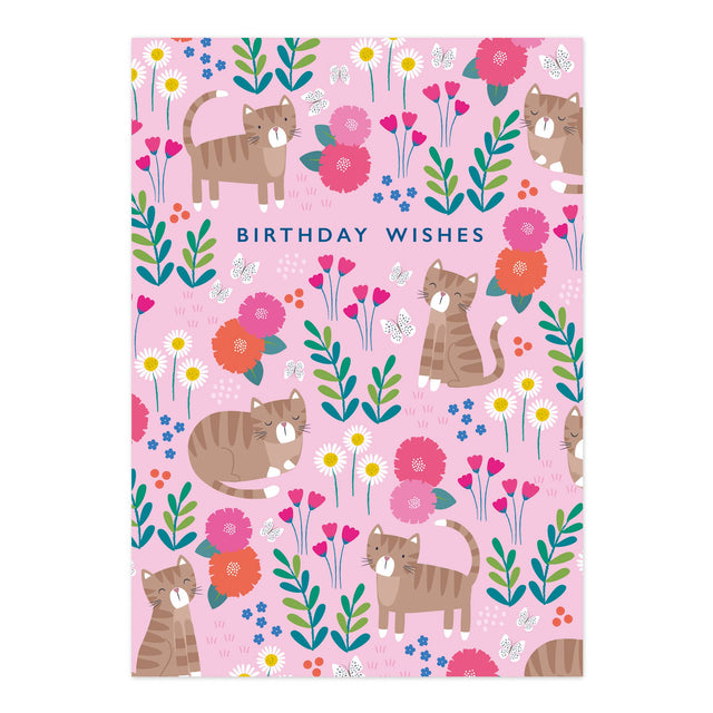Cute Cats & Floral Birthday Card