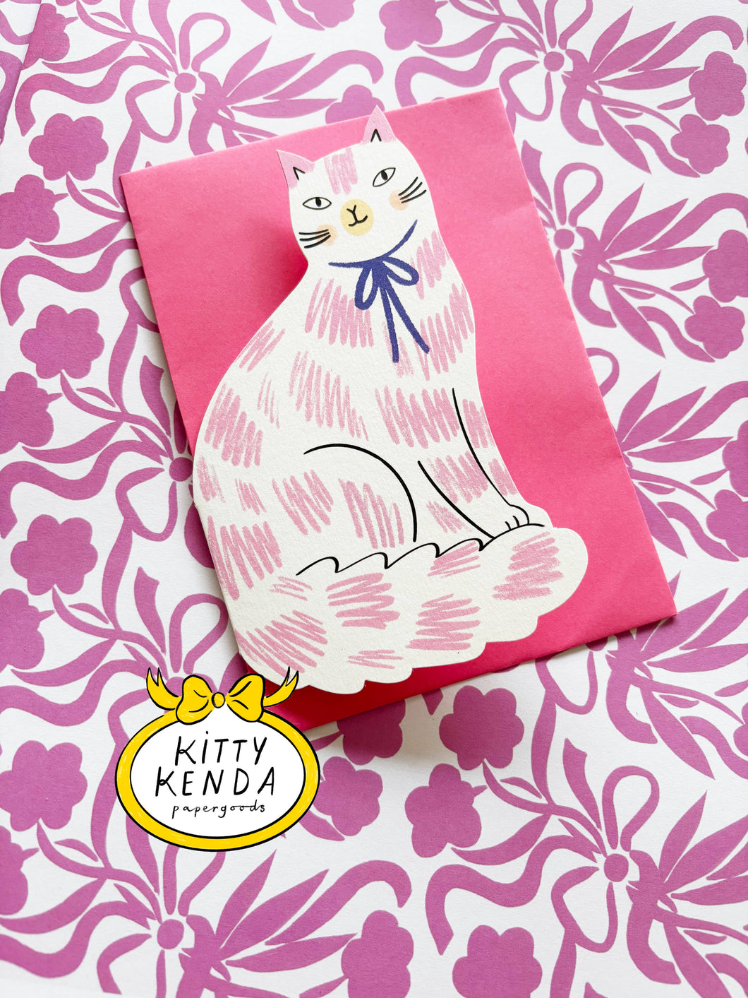 Sitting Kitty Pink Shaped Card