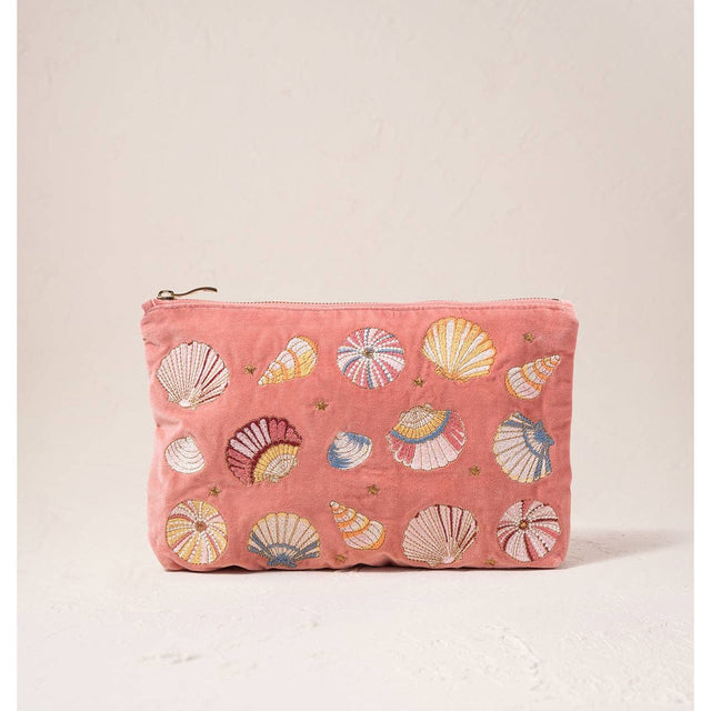 Seashell Coral Velvet Everyday Pouch