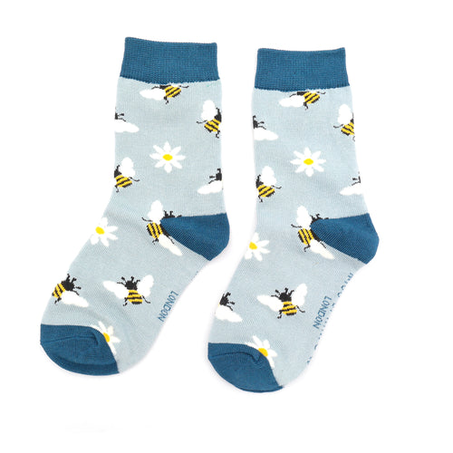 Bees & Daisies Duck Egg Bamboo Socks - Age 4-6 Years