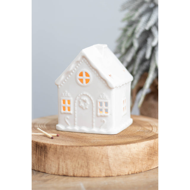 White Gingerbread House Tealight Candle Holder