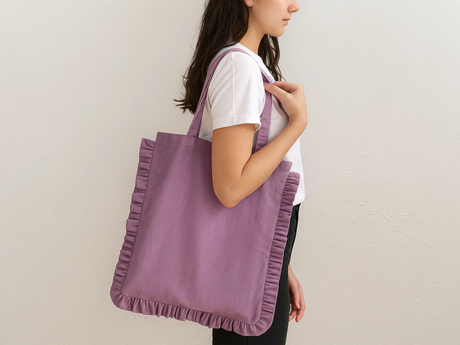 Purple Canvas Ruffle Tote