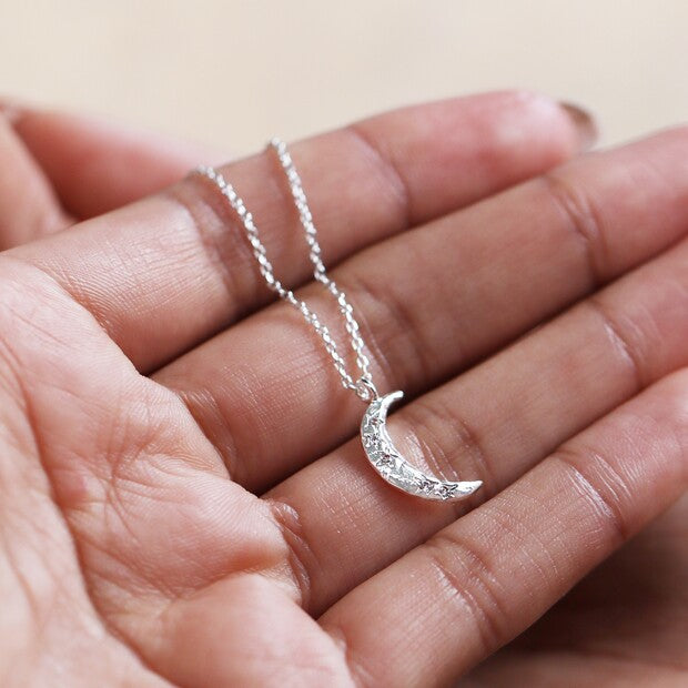 Crystal Silver Crescent Moon Necklace