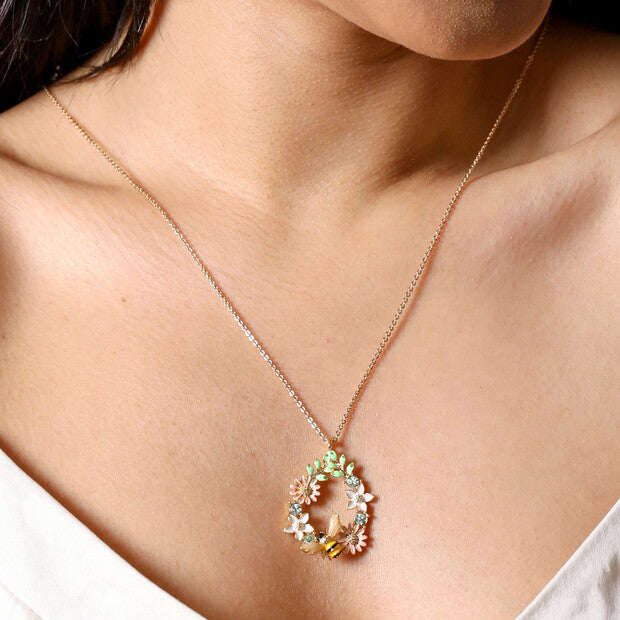 Crystal Flower & Bee Necklace
