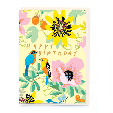 Tropical Flowers And Birds Card