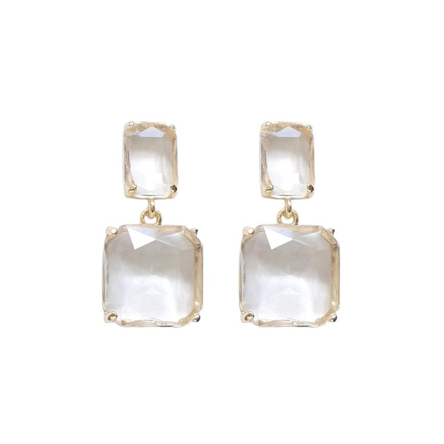 Clear Crystal Gold Twin Gem Earrings