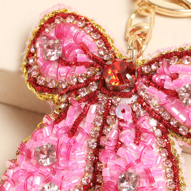 Beaded Pink Bow Keyring