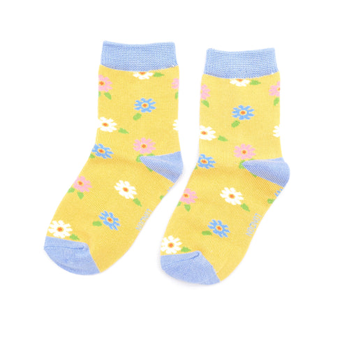 Ditsy Flowers Yellow Bamboo Socks - Age 7-9 Years