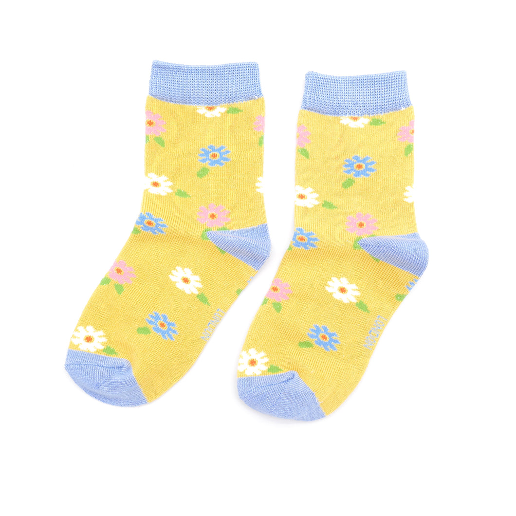 Ditsy Flowers Yellow Bamboo Socks - Age 7-9 Years
