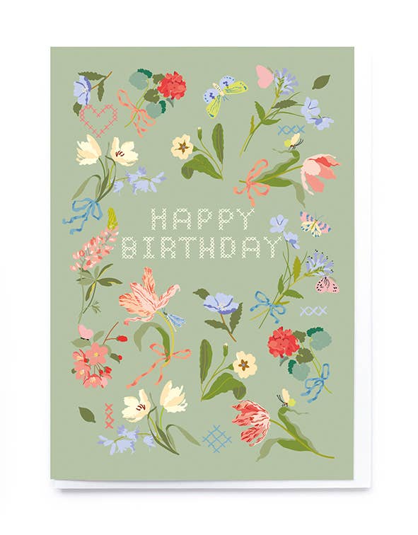 Ditsy Floral Embroidery Birthday Card