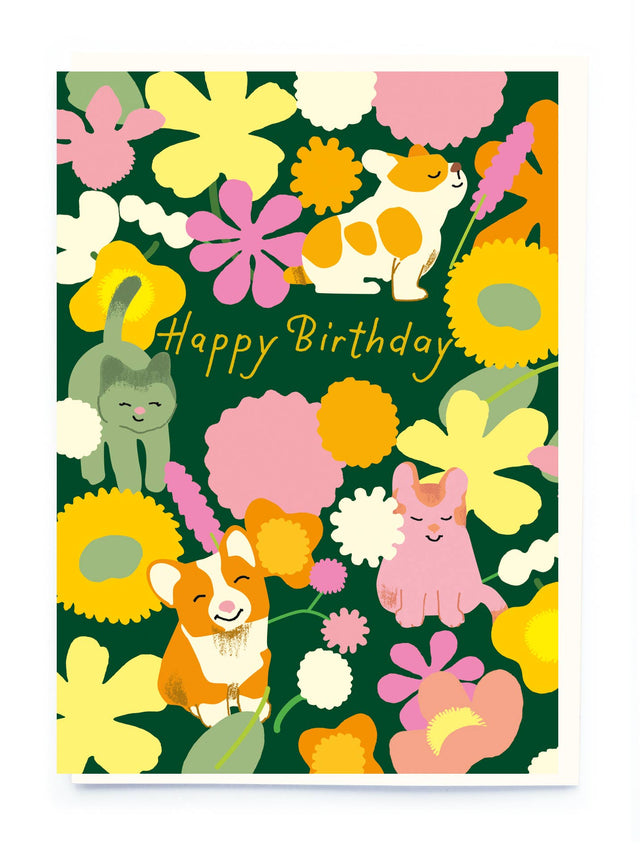 Animals And Flowers Birthday Card