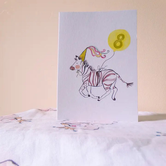 Age 8 Party Zebra Card