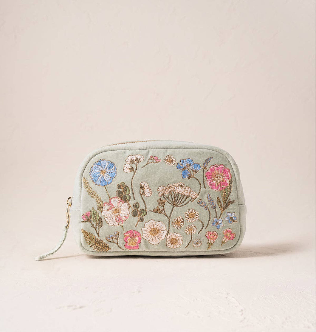 Pressed Flowers Velvet Makeup Bag