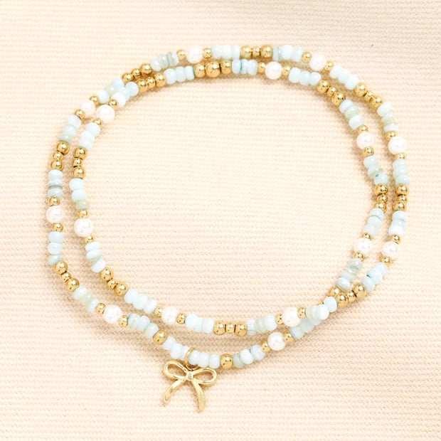 Mint & Gold Double Layer Bow Bracelet