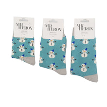 Load image into Gallery viewer, Snowmen Teal Kids Socks