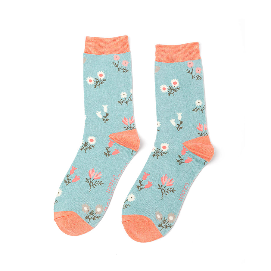 Dainty Floral Duck Egg Socks