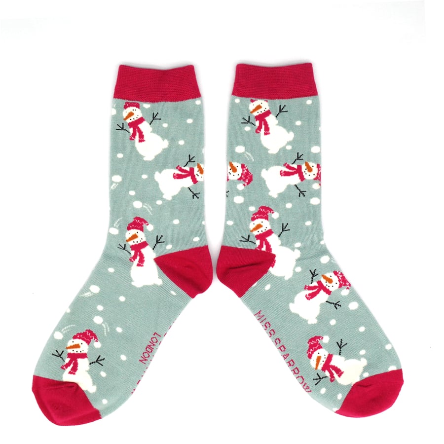 Snowmen Duck Egg Ladies Socks