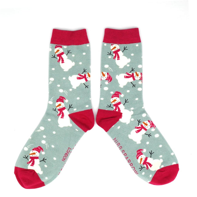 Snowmen Duck Egg Ladies Socks