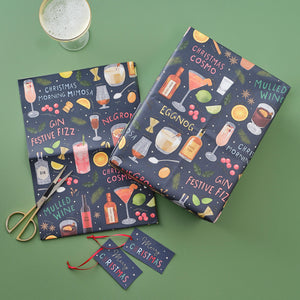 Cocktail Christmas Wrapping Paper Set