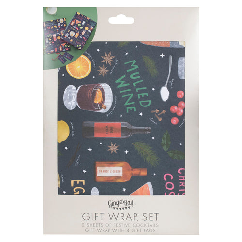 Cocktail Christmas Wrapping Paper Set