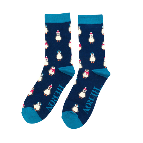 Navy Baby Penguins Bamboo Socks