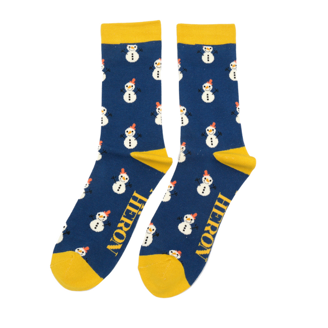 Little Snowmen Navy Bamboo Socks