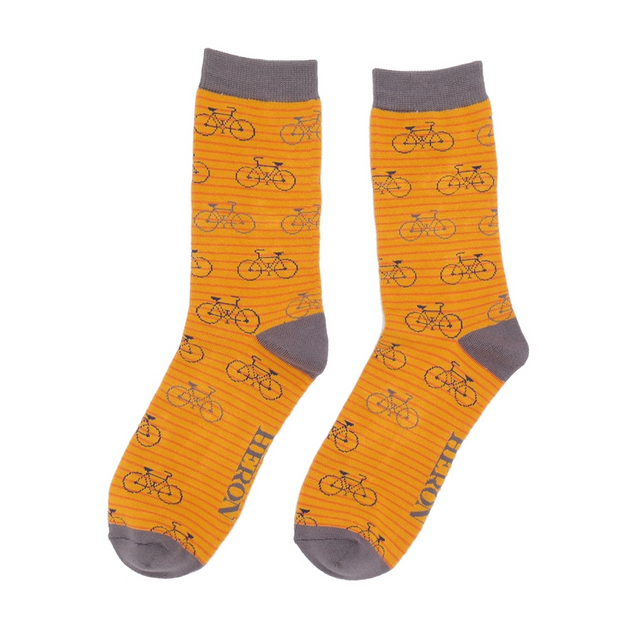 Bikes & Stripes Mustard Bamboo Socks