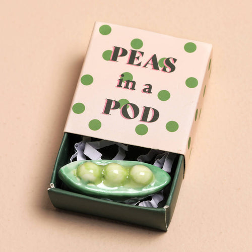 Tiny Matchbox Ceramic Peas in a Pod
