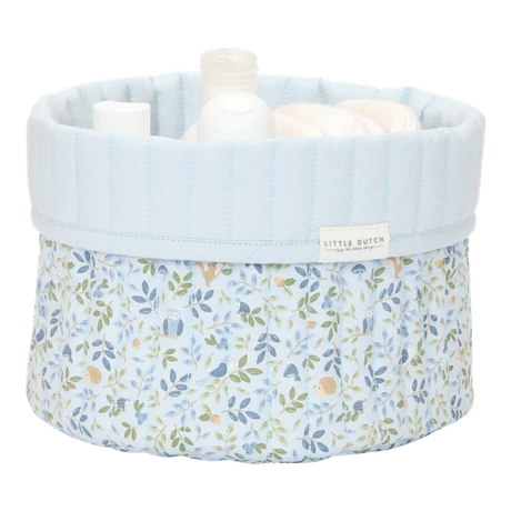 Small Reversible Quilted Storage Basket: Blue Forest Adventure