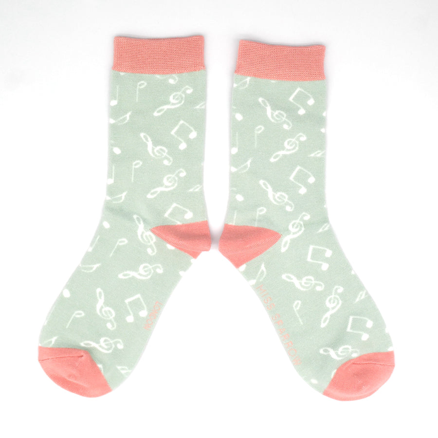 Music Notes Duck Egg Ladies Socks
