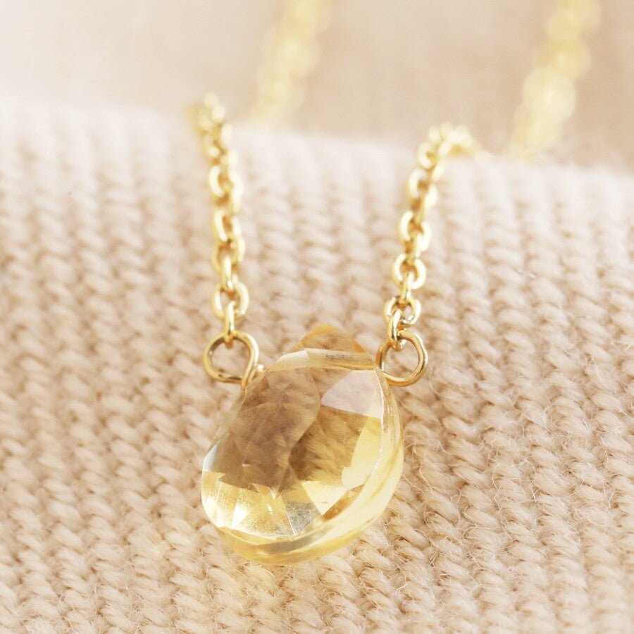 Citrine Teardrop Gem Necklace
