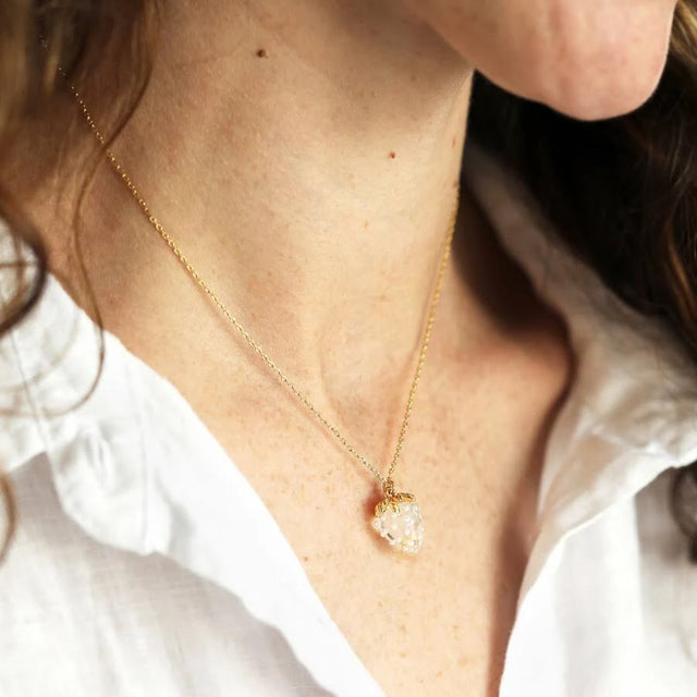 Gold Glass Strawberry Charm Necklace