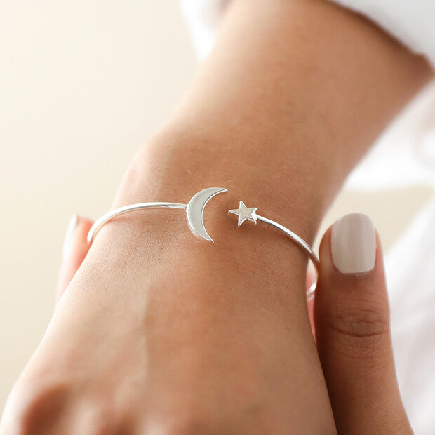 Silver Moon & Star Bangle