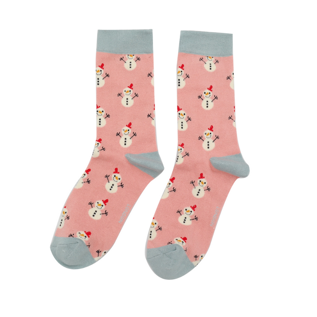 Little Snowmen Dusky Pink Ladies Socks