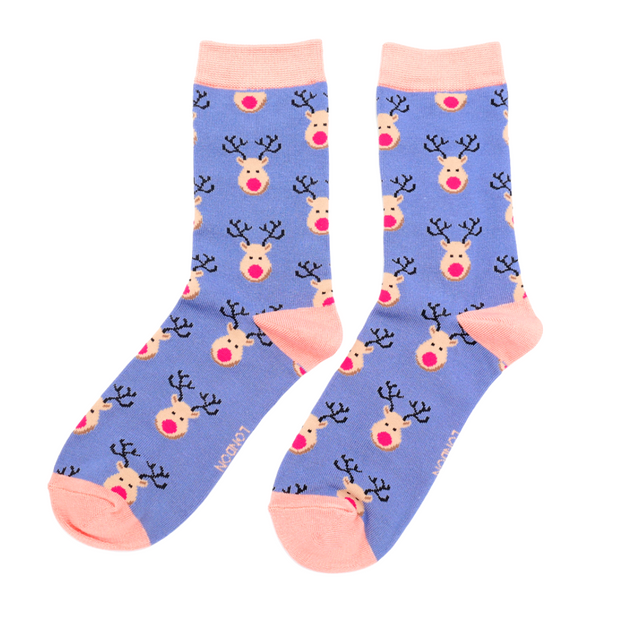 Reindeer Denim Blue Ladies Socks